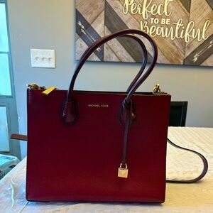 Michael Kors Burgundy Purse w/ snake skin accents and gold zippers